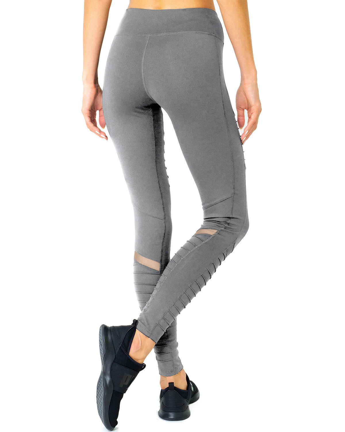 Athletique Low-Waisted Ribbed Leggings With Hidden Pocket and Mesh Panels - Grey