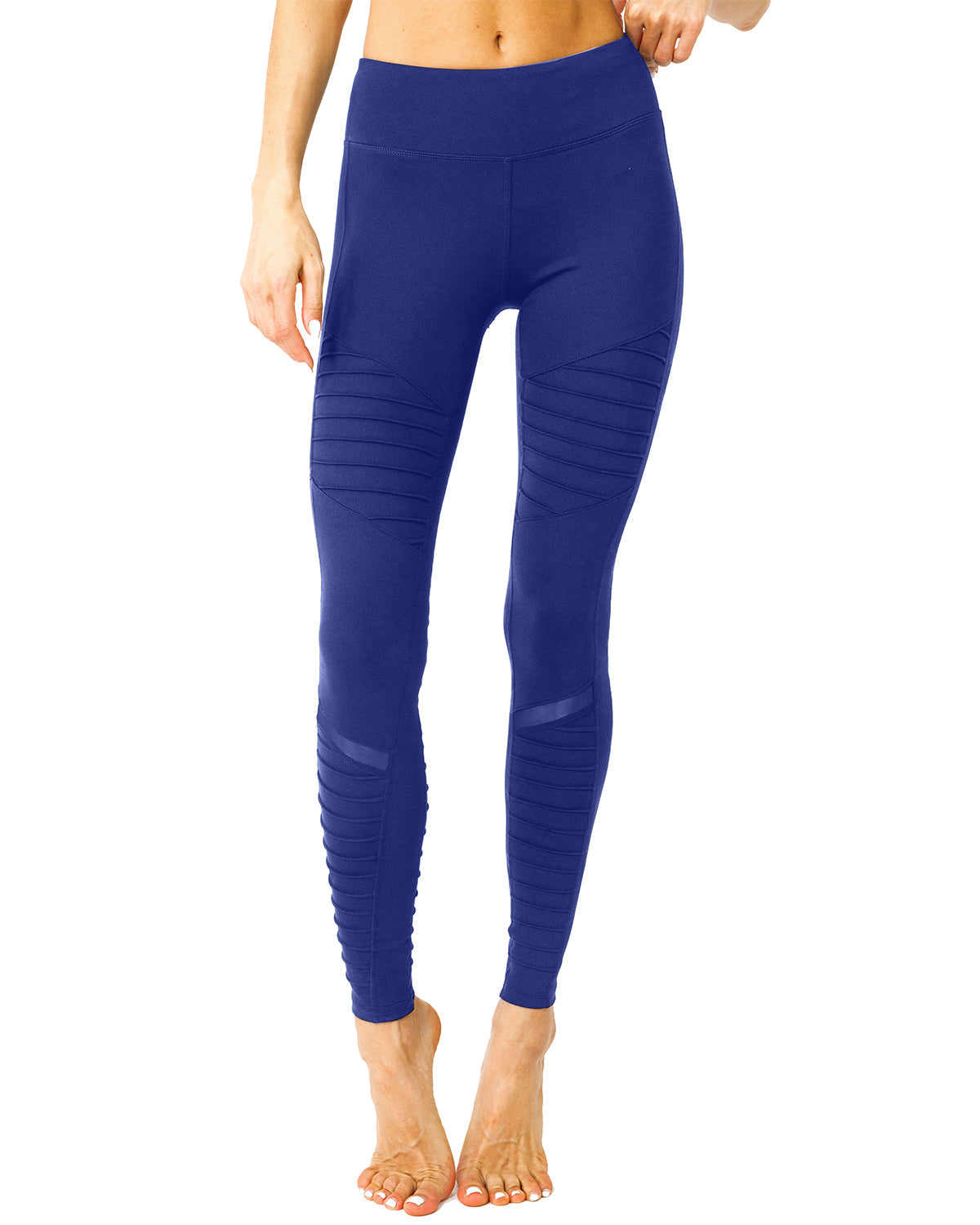 Athletique Low-Waisted Ribbed Leggings With Hidden Pocket and Mesh Panels - Navy