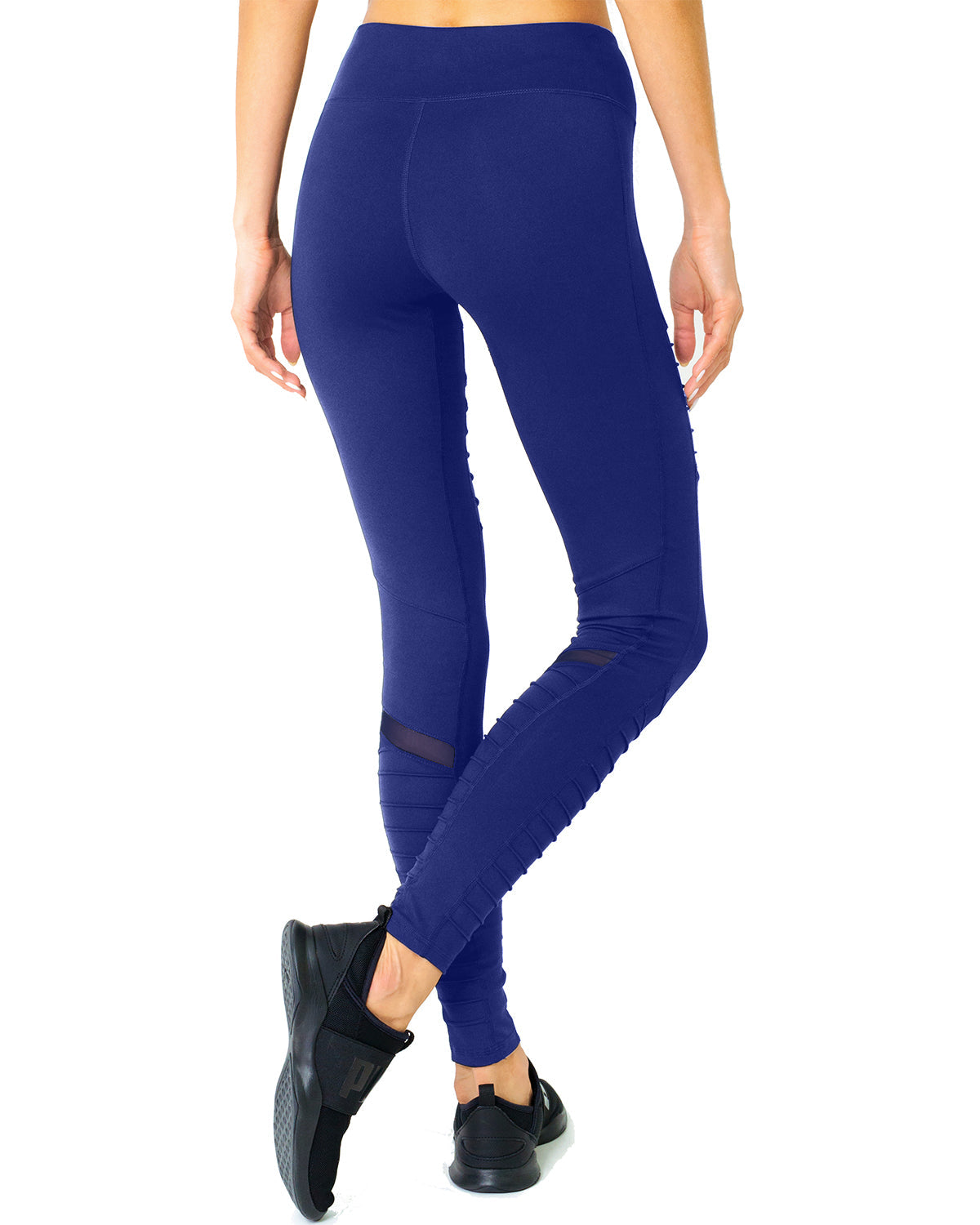 Athletique Low-Waisted Ribbed Leggings With Hidden Pocket and Mesh Panels - Navy