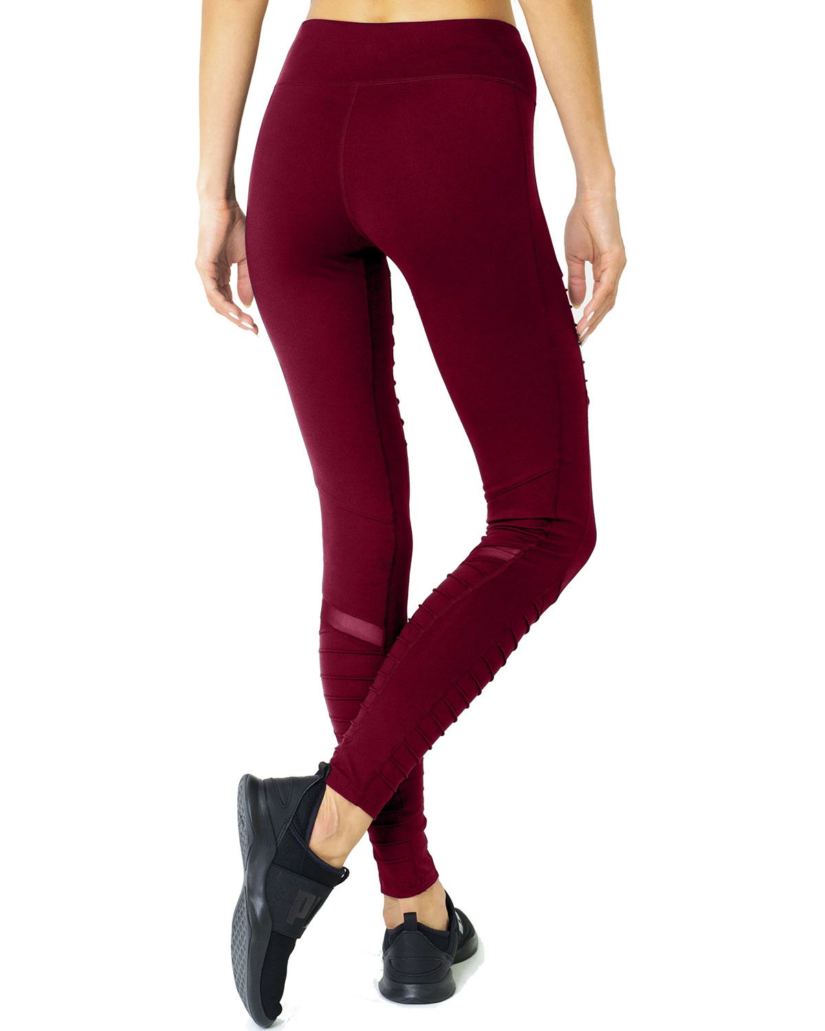 Athletique Low-Waisted Ribbed Leggings With Hidden Pocket and Mesh Panels - Red