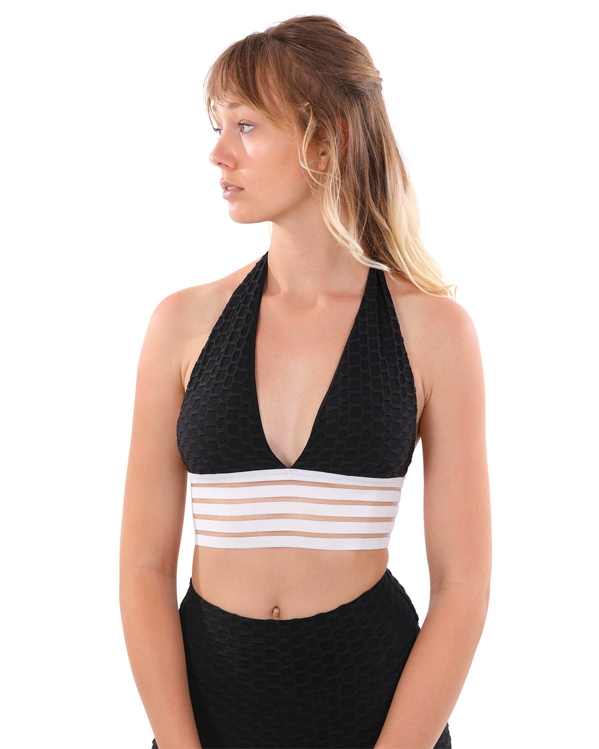 Bentley Halter-Neck Sports Bra - Black & White