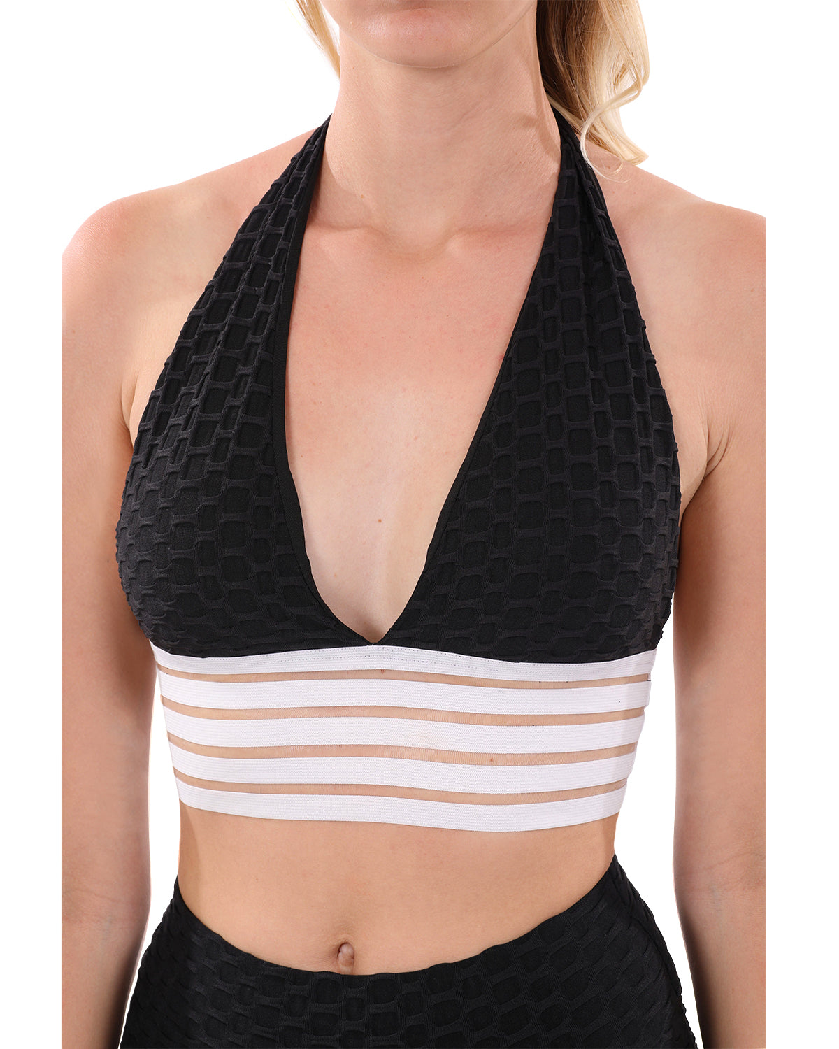 Bentley Halter-Neck Sports Bra - Black & White